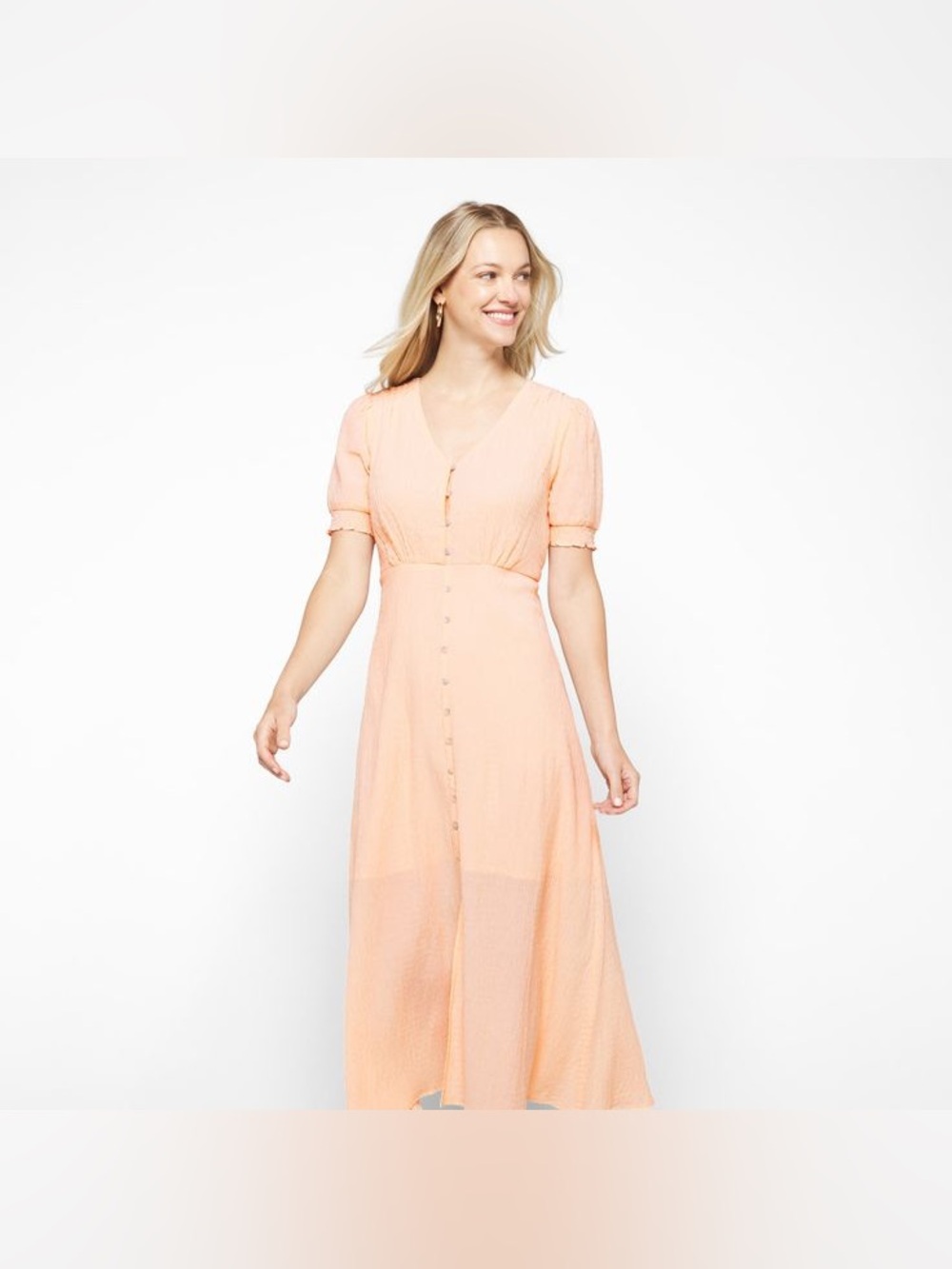 Peach Button-Front gauzey Midi/Maxi Dress